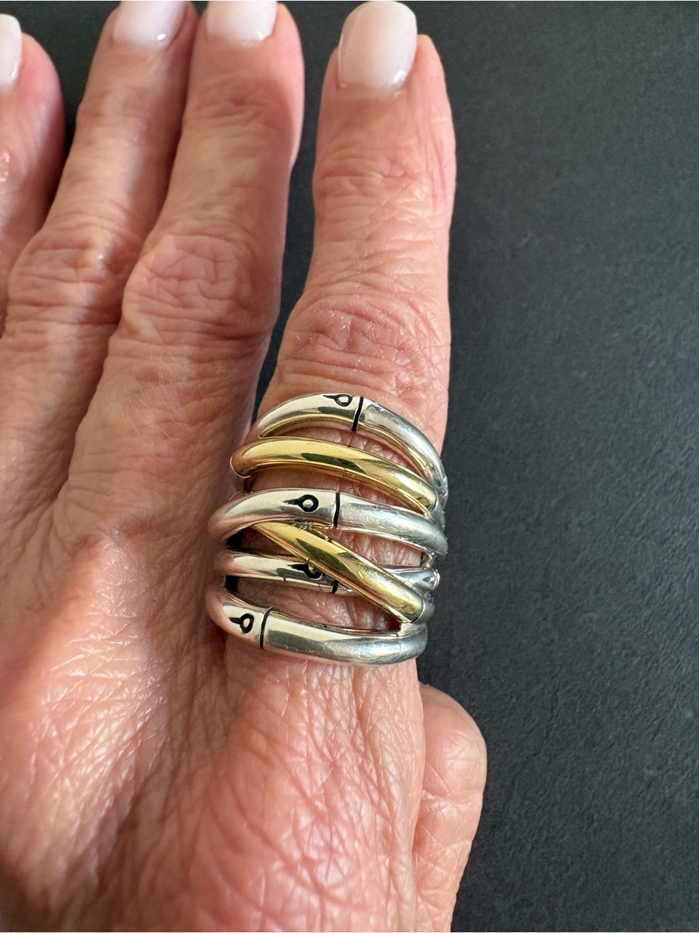 John Hardy Two-Tone 18kGold and Silver Bamboo Ring - Picture 7 of 8